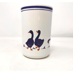 Vintage Rosenthal Netter Blue Goose Ceramic Utensil Holder Vase Italy 1980s